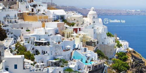 Guia de áudio de Santorini com aplicativo TravelMate